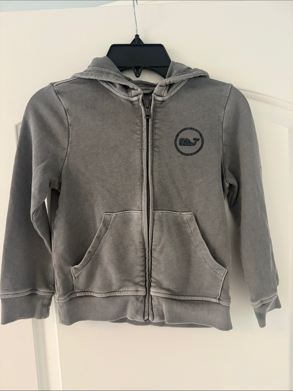 Vineyard Vines Kids Grey Full-Zip Hoodie with Whale Logo, Size 5
